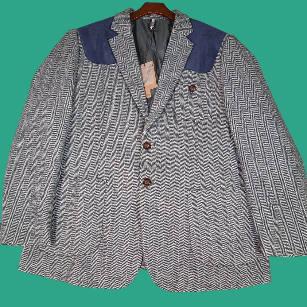 PJ Paul Jones Blazer Mens XL Herringbone Western Sport Coat Grey Wool Blend